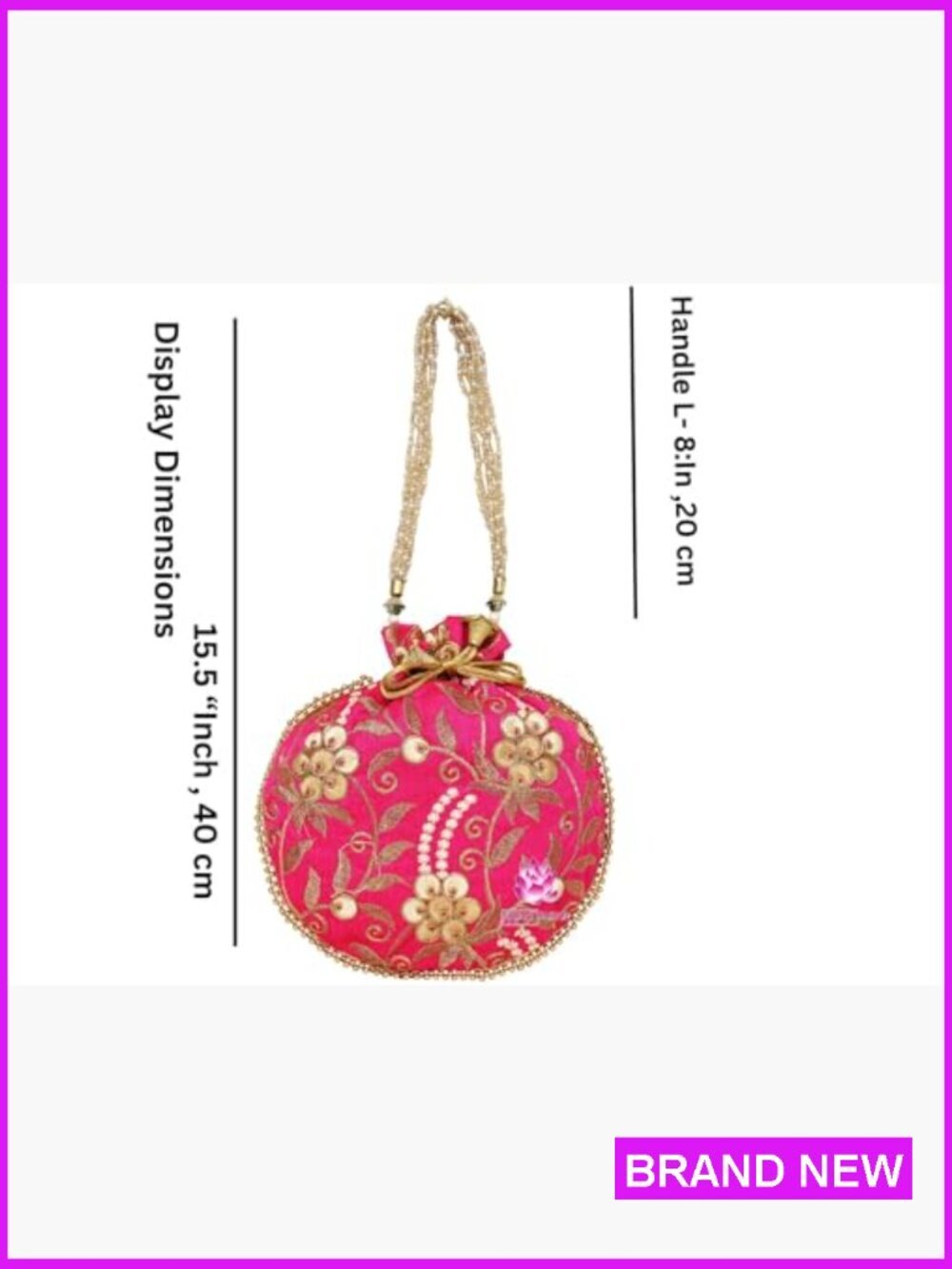 Ethnic Potli Bag Pearl Handle Floral Clutch Drawstring Closure Wristlet - Picture 5 of 7